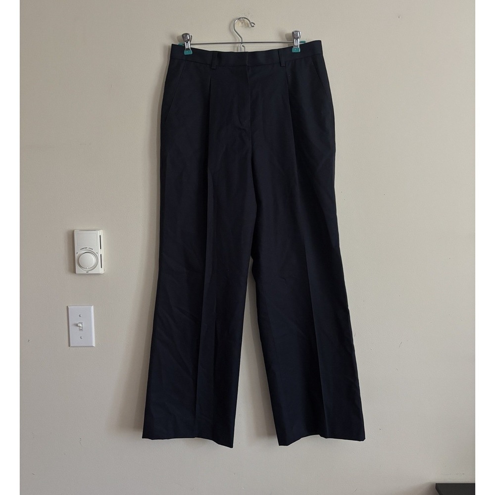 Brooks Brothers Cotton Wide Leg Trouser Dress Pants Navy Blue Size 10 Career
